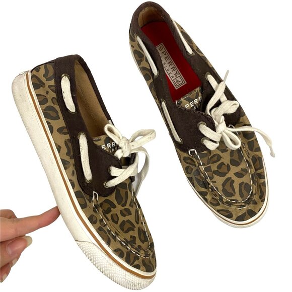Sperry Top-Sider Cheetah Leopard Animal Print Brown Tan Boat Shoes Womens 6.5M - Picture 1 of 10